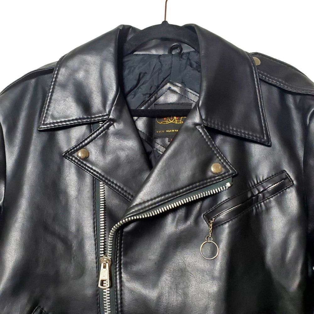 Vintage Womens Faux Leather Motorcycle Jacket Size Large Moto Zip Biker Grunge - Picture 2 of 9